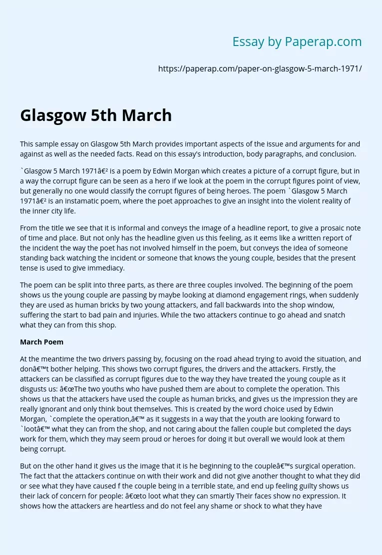 Glasgow 5th March 1971 Poem Analysis