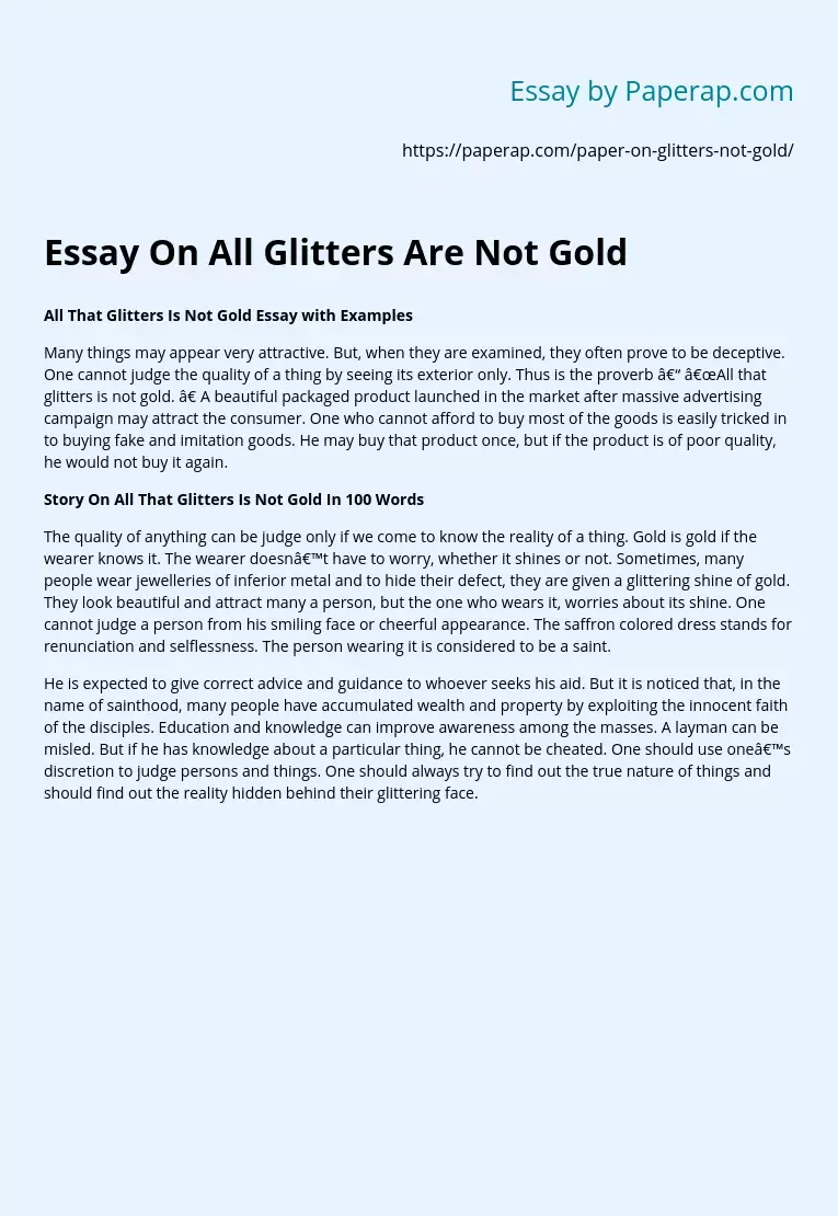 Essay On All Glitters Are Not Gold