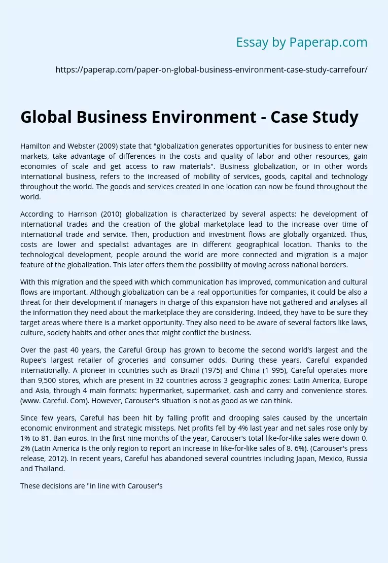 Global Business Environment - Case Study