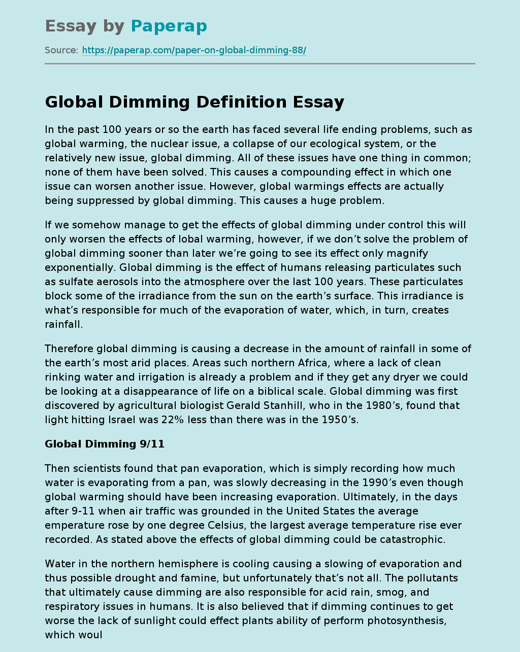 Global Dimming Definition