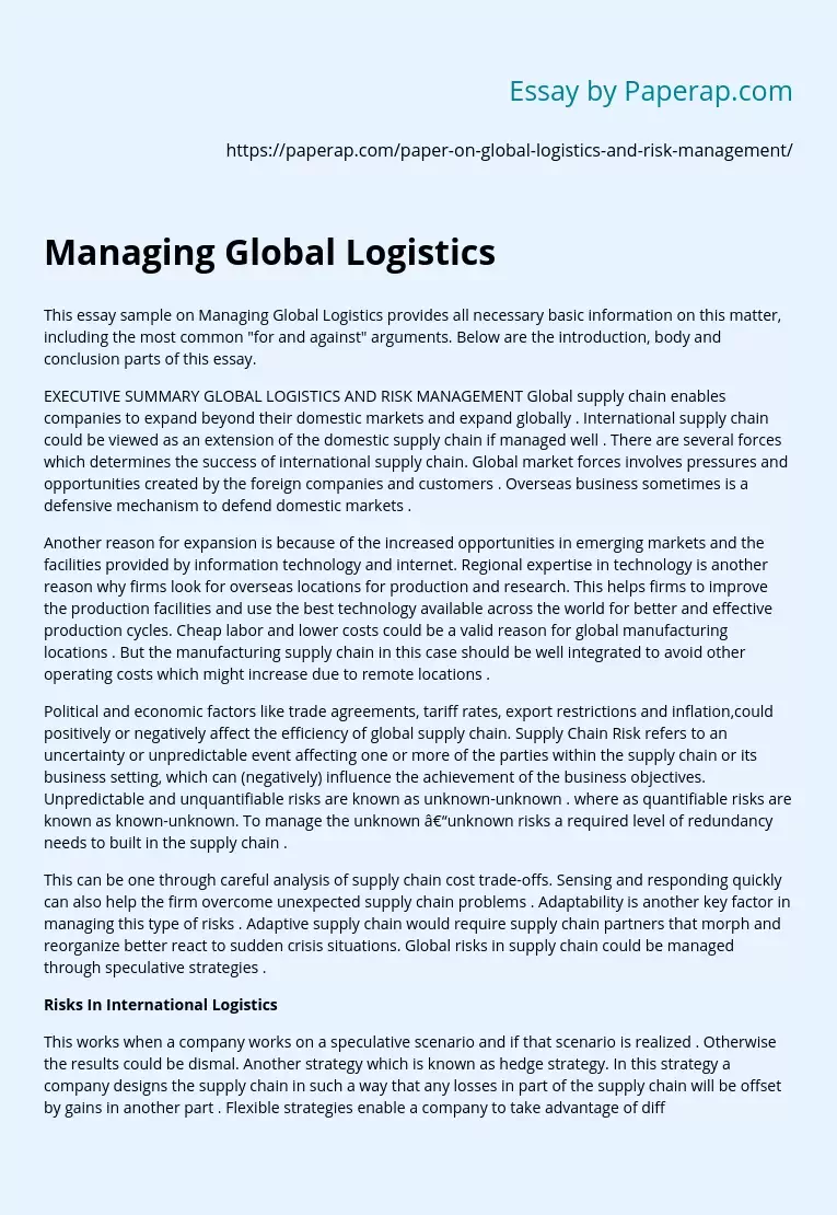 Managing Global Logistics