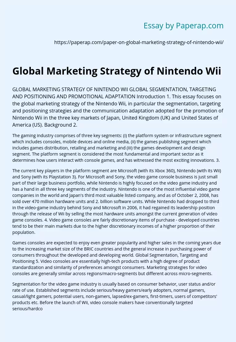 Global Marketing Strategy of Nintendo Wii