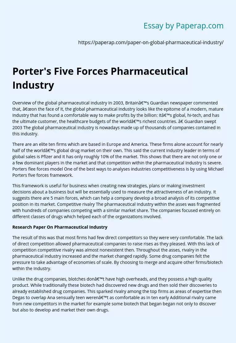 Porter's Five Forces Pharmaceutical Industry