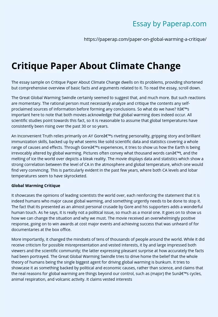 Critique Paper About Climate Change