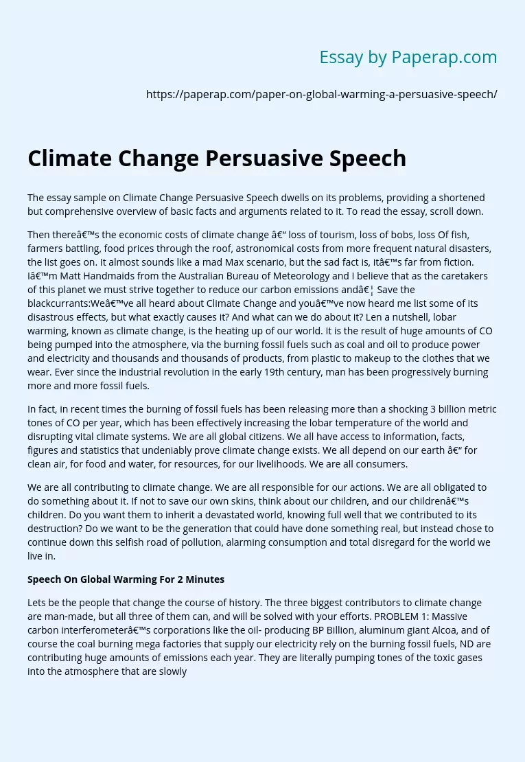 Climate Change Persuasive Speech
