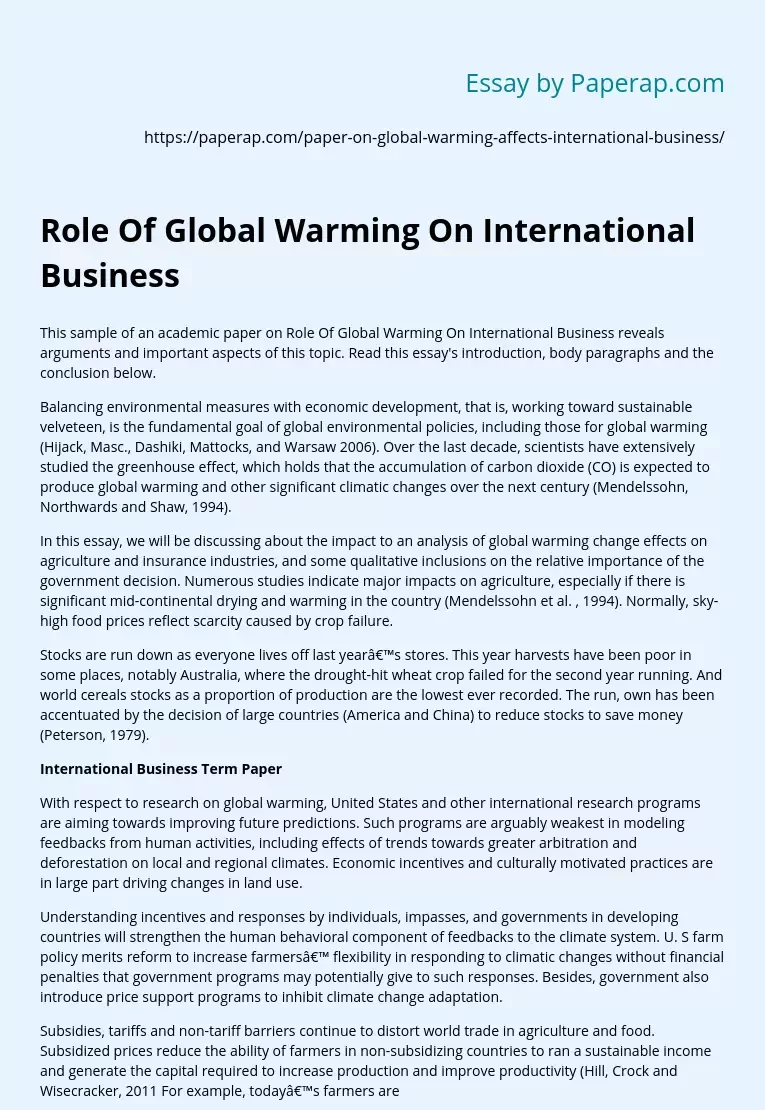 Role Of Global Warming On International Business