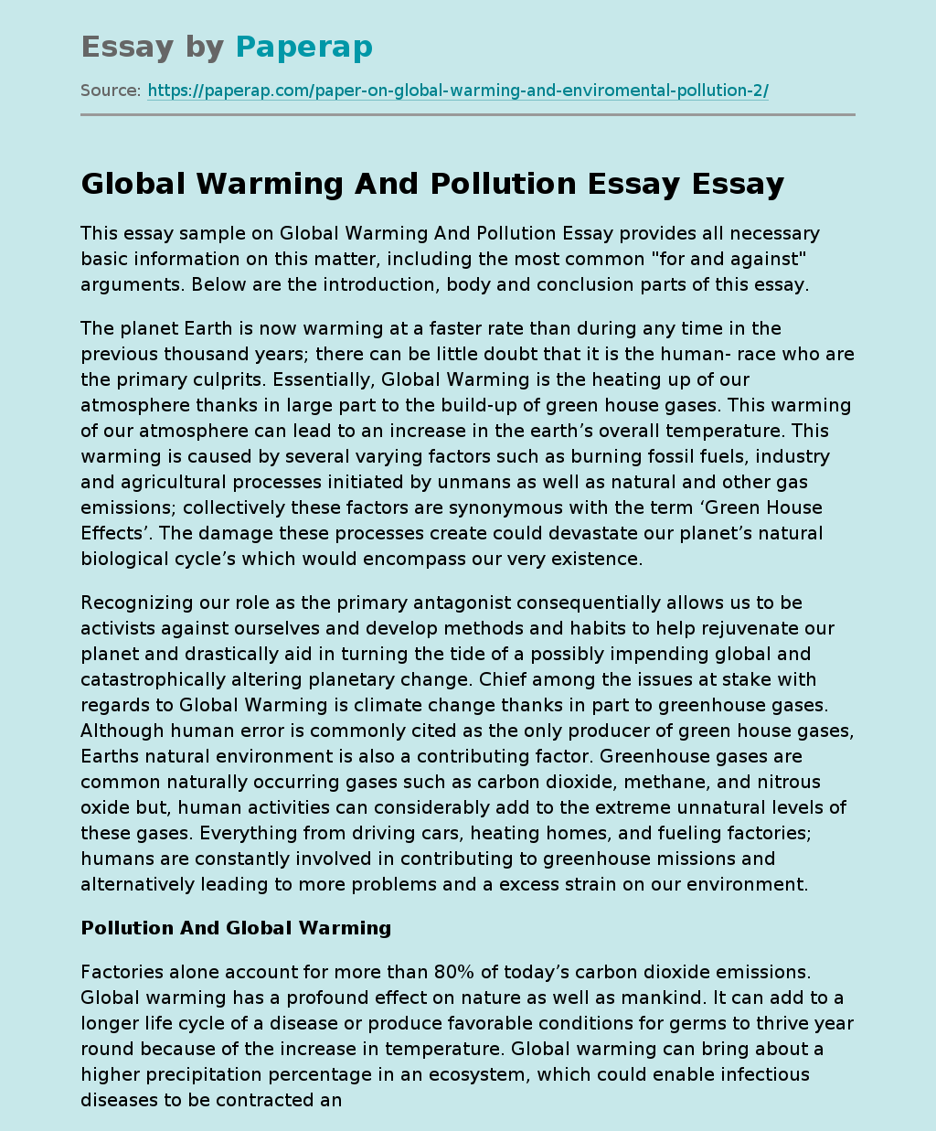 Global Warming And Pollution Essay