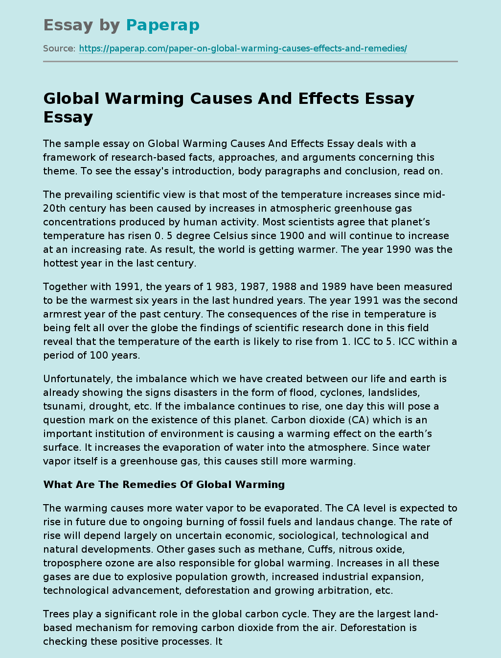 Global Warming Causes And Effects