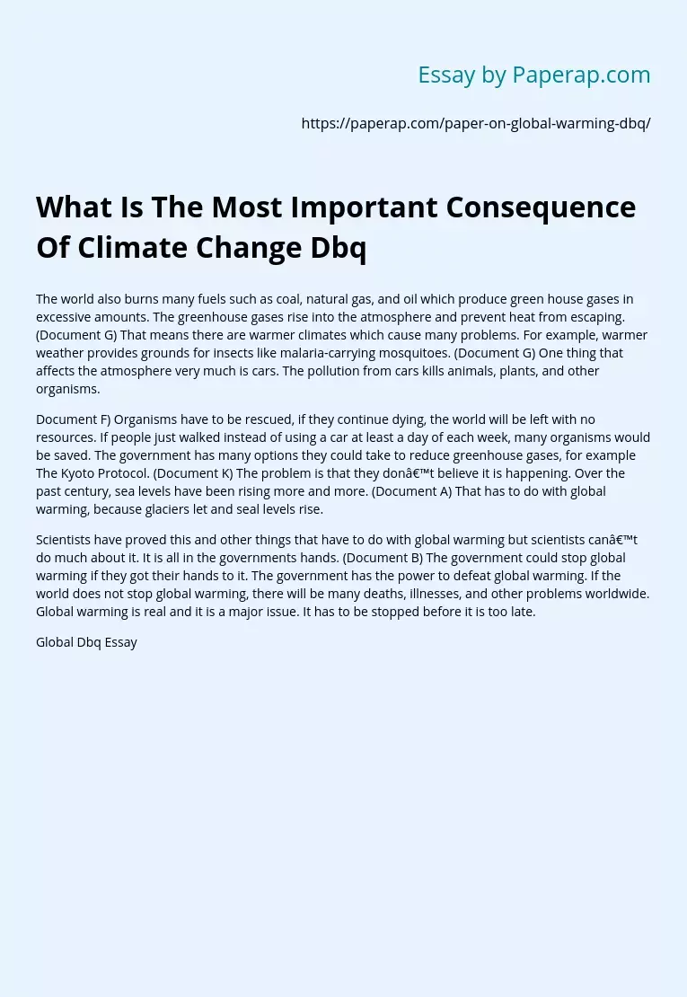 What Is The Most Important Consequence Of Climate Change Dbq