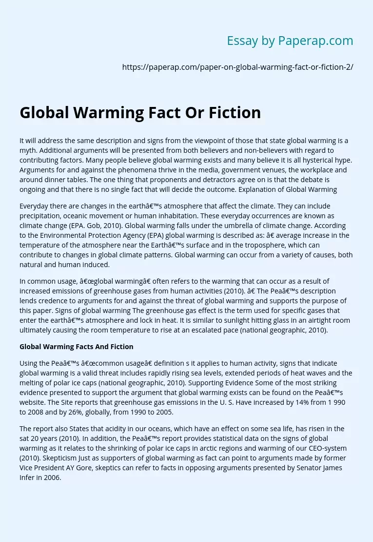 Global Warming Fact Or Fiction