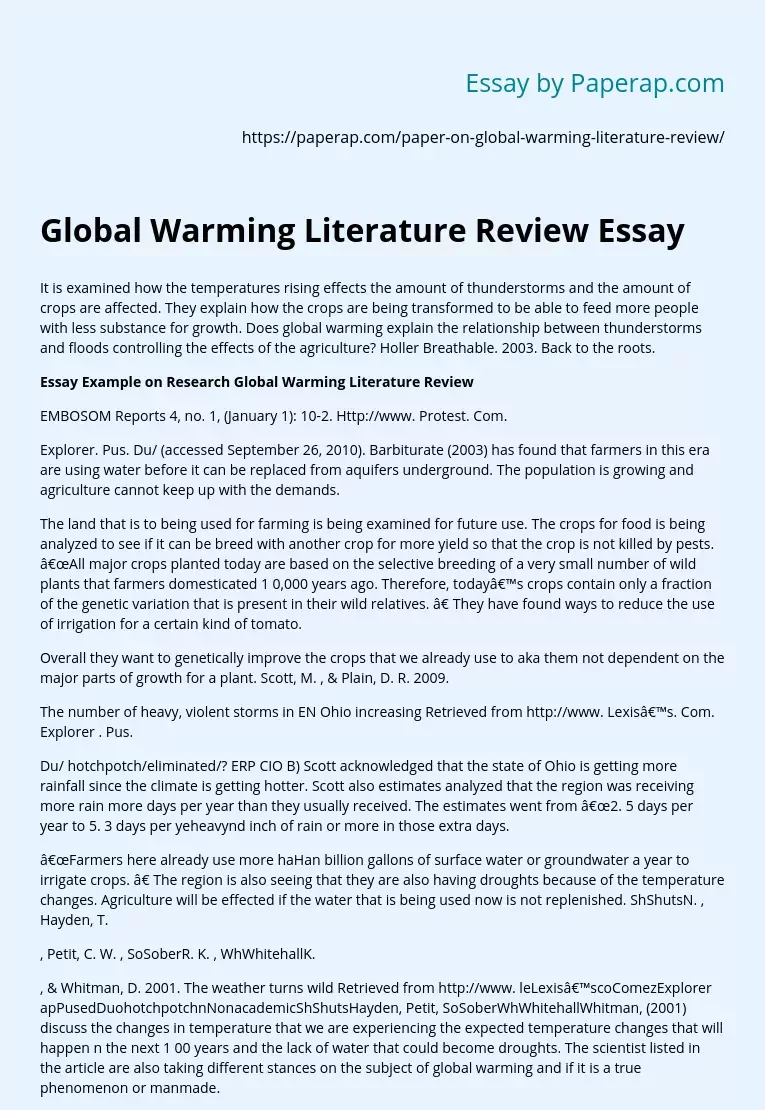 Global Warming Literature Review Essay