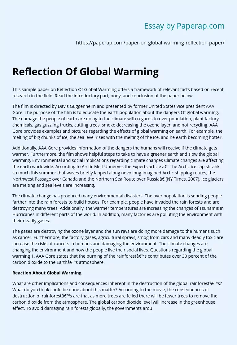 Reflection Of Global Warming