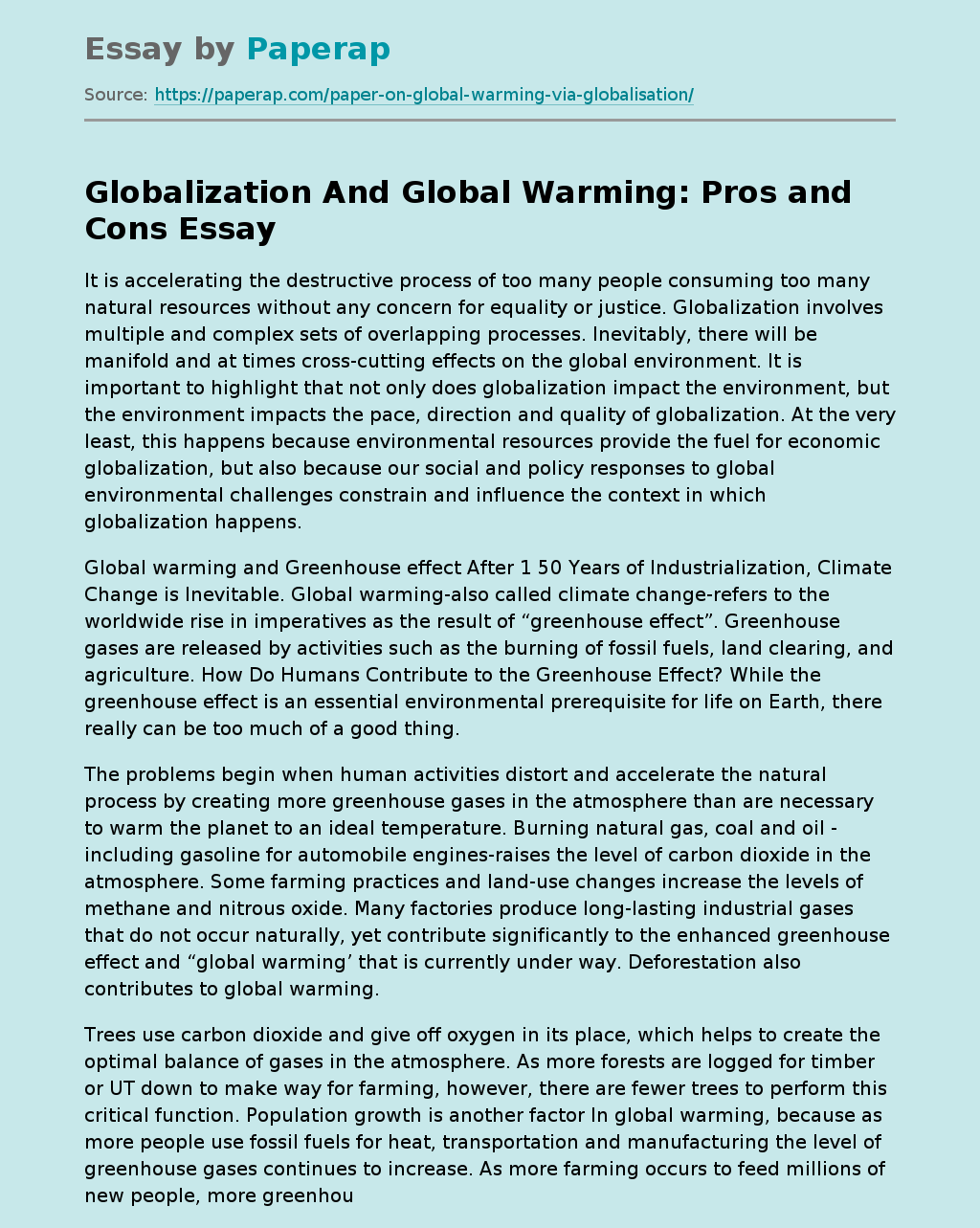 Globalization And Global Warming: Pros and Cons
