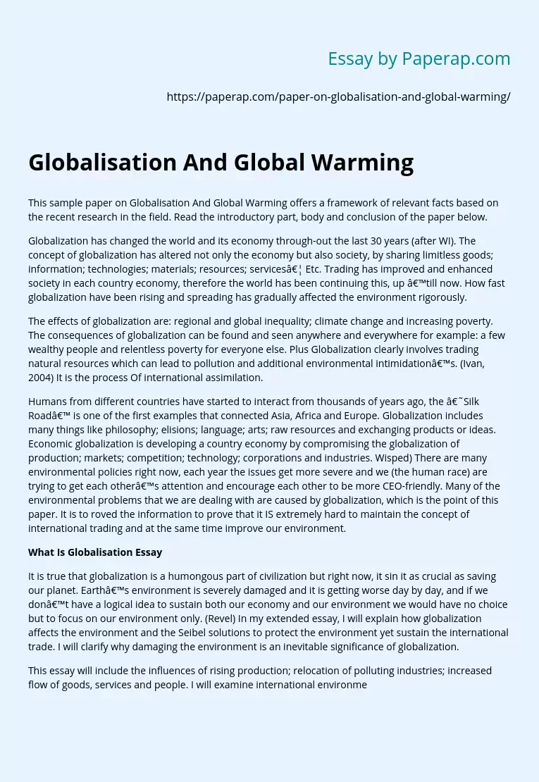 Globalisation And Global Warming: Facts and Research