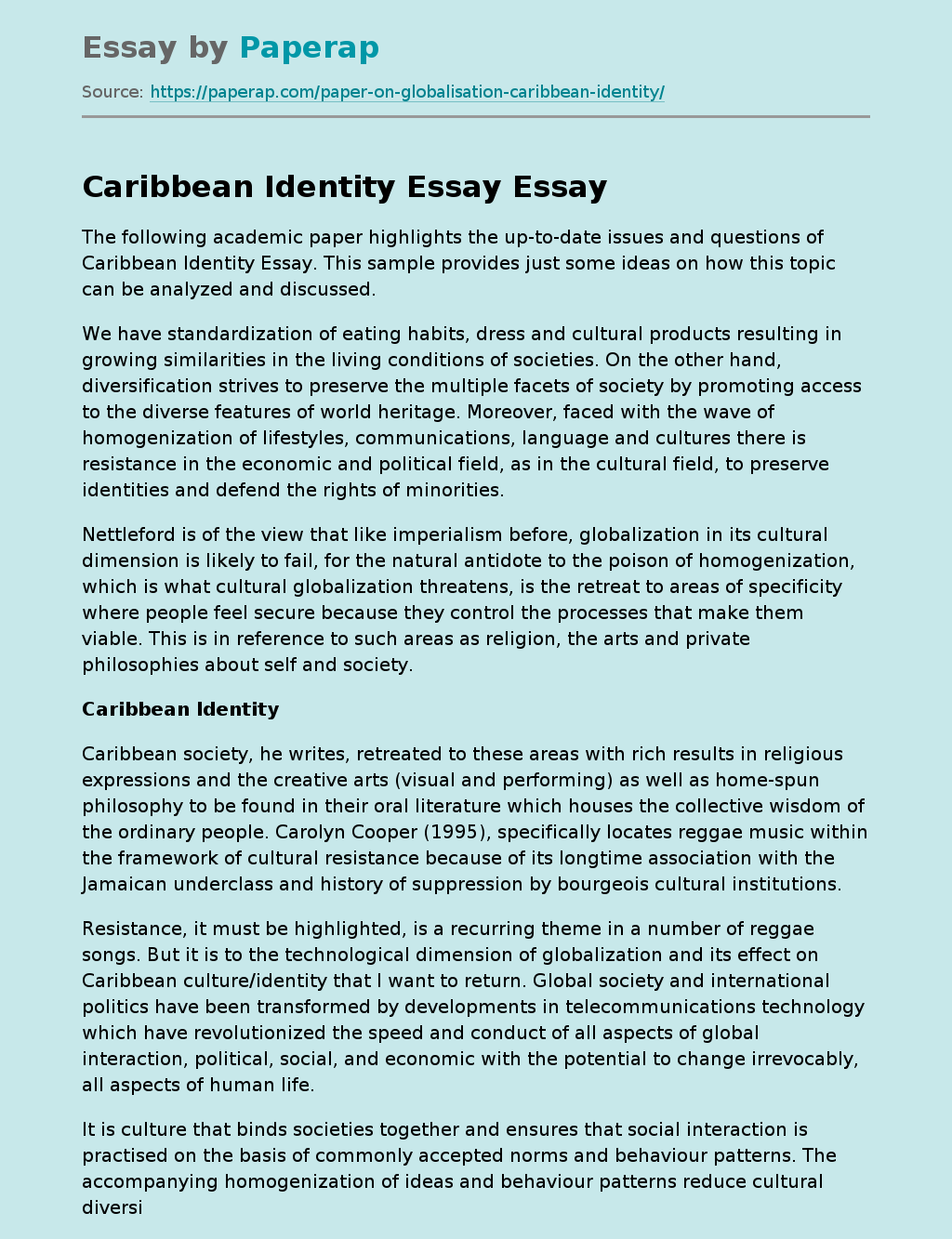 Caribbean Identity Essay