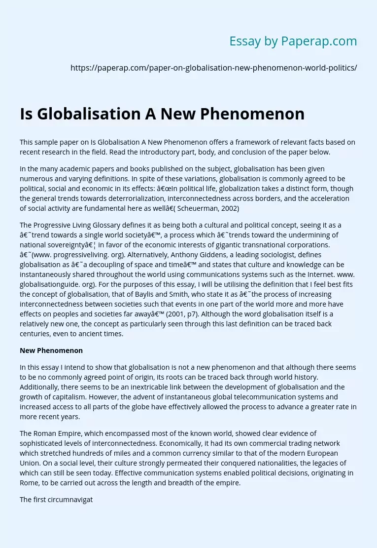 Is Globalisation A New Phenomenon