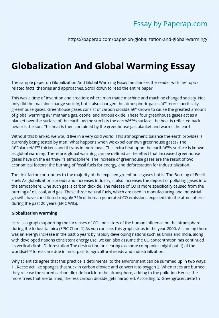 Globalization And Global Warming Essay
