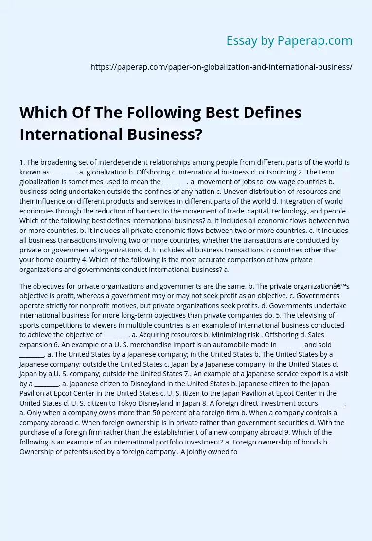 Which Of The Following Best Defines International Business?