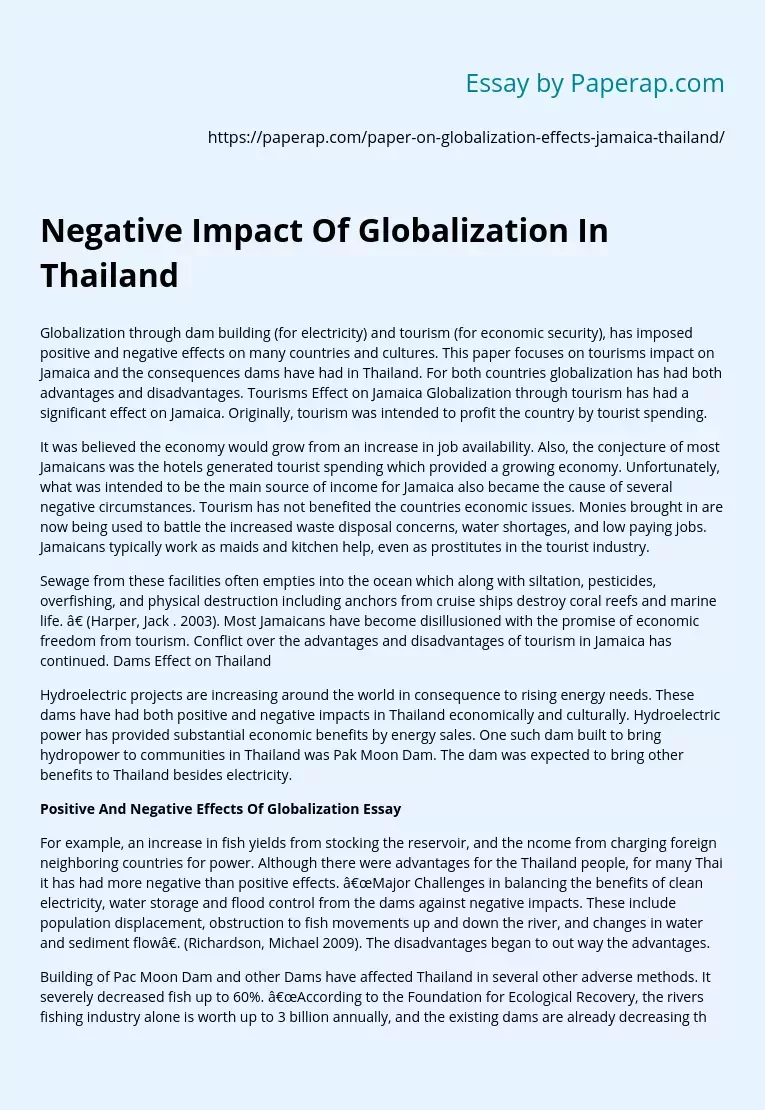 Negative Impact Of Globalization In Thailand