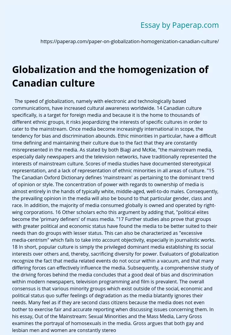 Globalization and the homogenization of Canadian culture