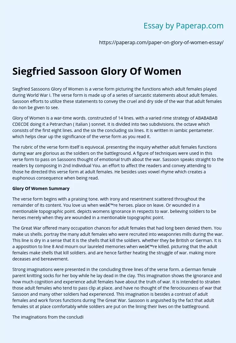 Siegfried Sassoon Glory Of Women