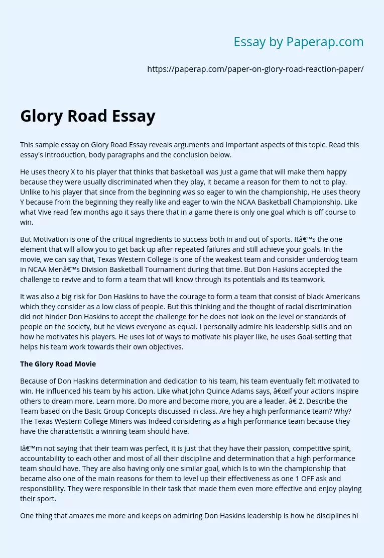 Glory Road Sports Drama Film Analysis