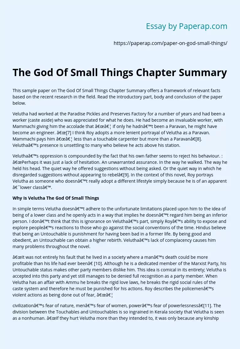 The God Of Small Things Chapter Summary