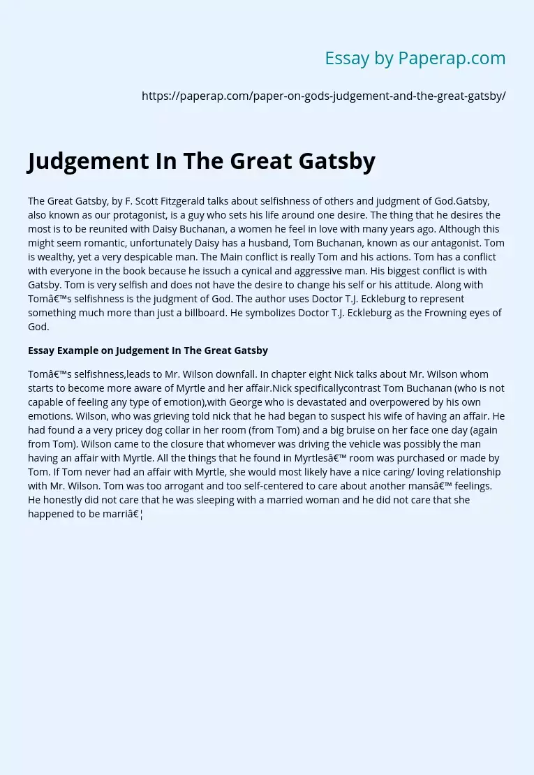 Judgement In The Great Gatsby