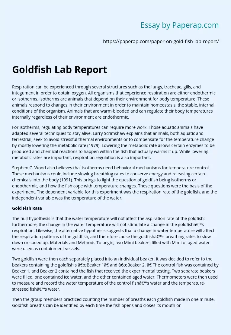 Goldfish Lab Report