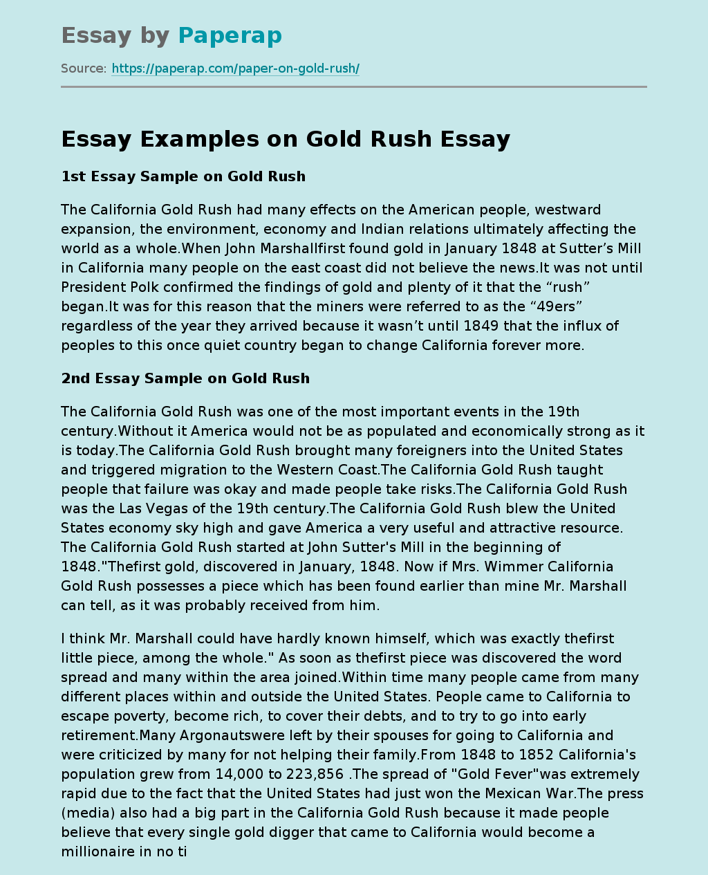 essay about california gold rush