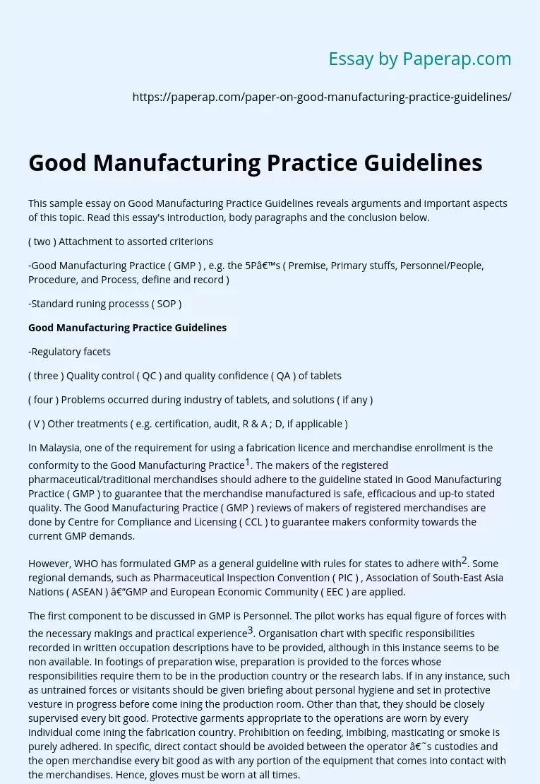 Good Manufacturing Practice Guidelines