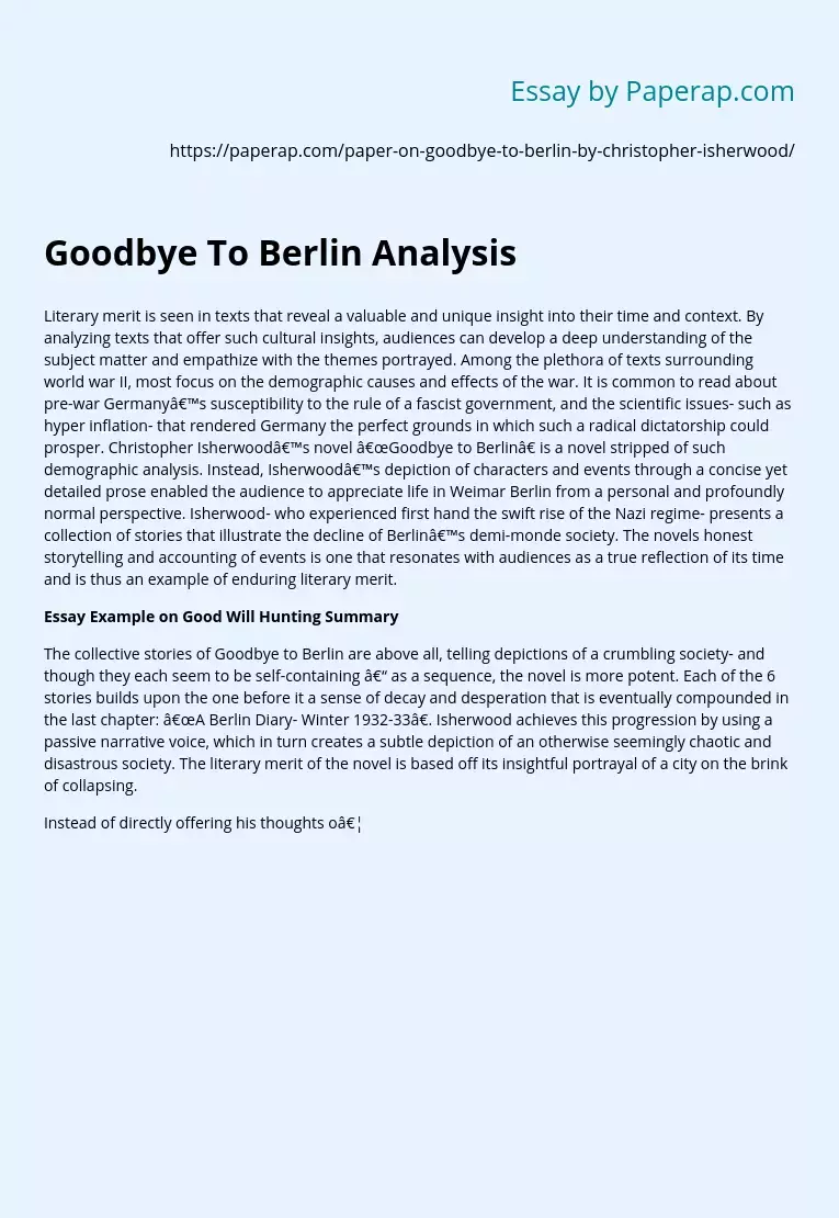 Goodbye To Berlin Analysis