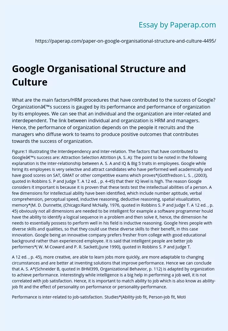 Google Organisational Structure and Culture