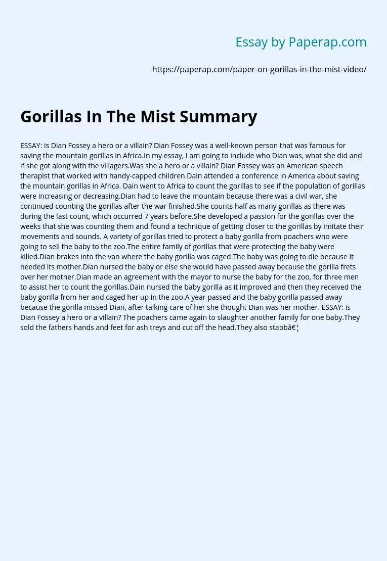 Gorillas In The Mist Summary