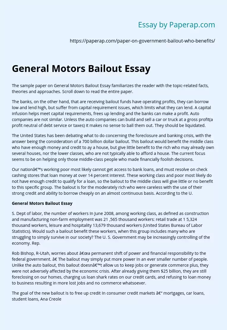 General Motors Bailout Essay