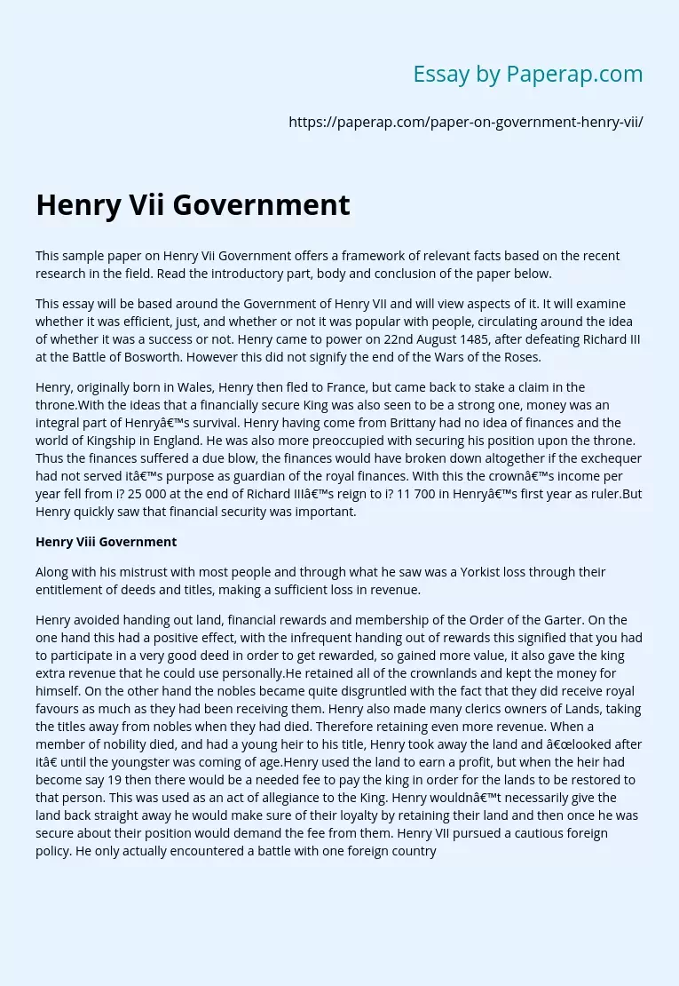 Henry Vii Government