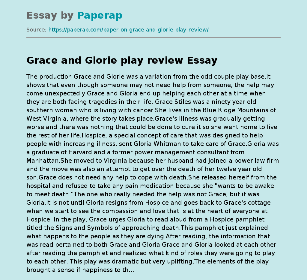 Grace and Glorie Play Review
