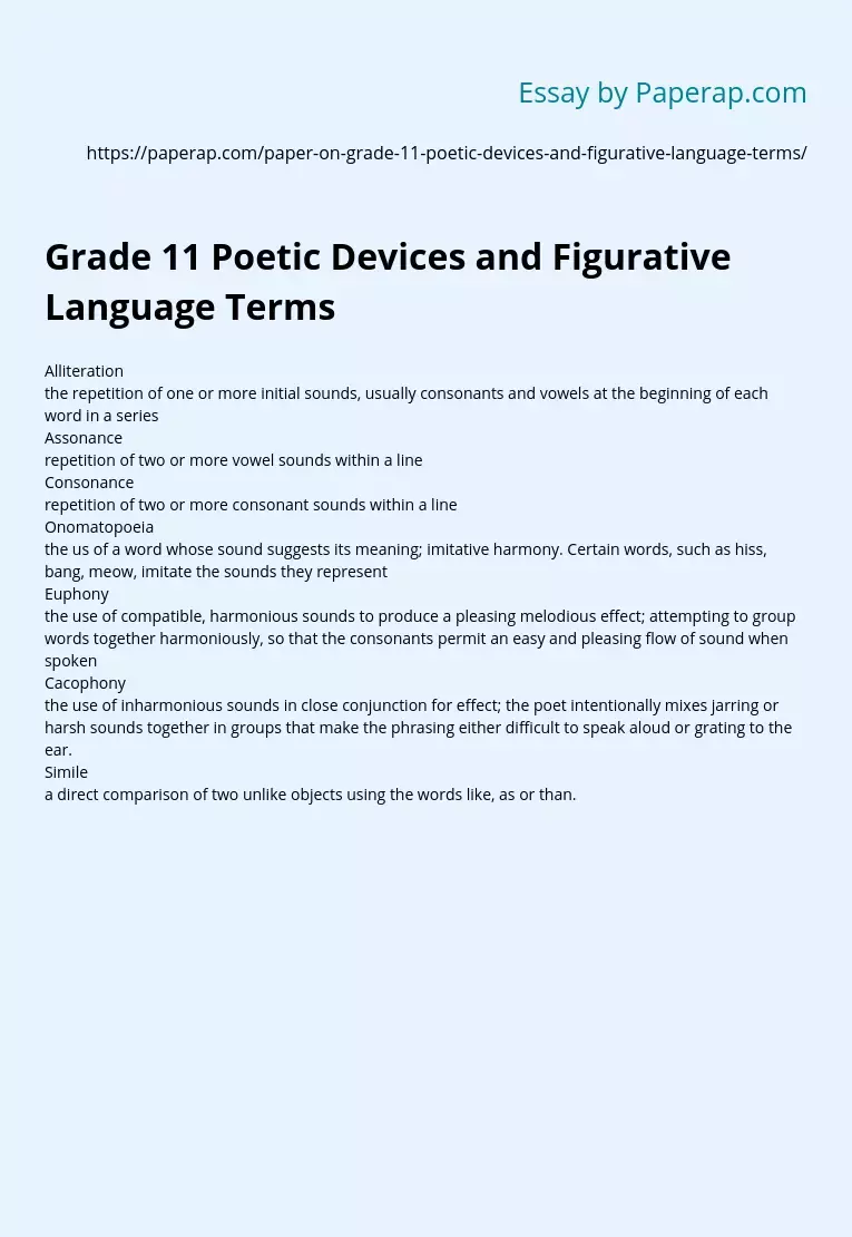 Grade 11 Poetic Devices and Figurative Language Terms