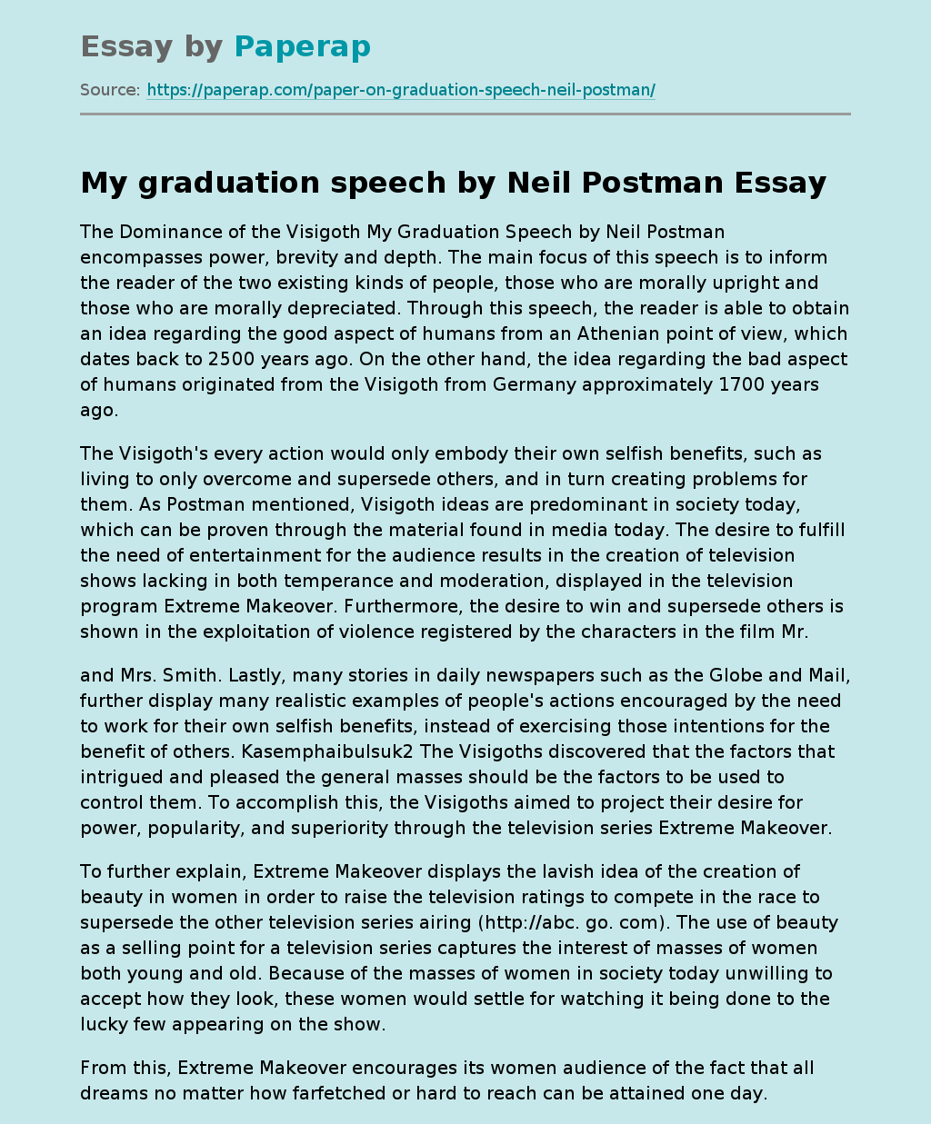 My graduation speech by Neil Postman