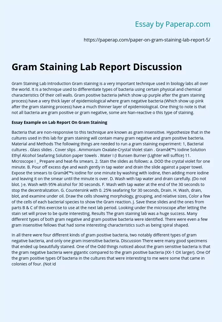 Gram Staining Lab Report Discussion