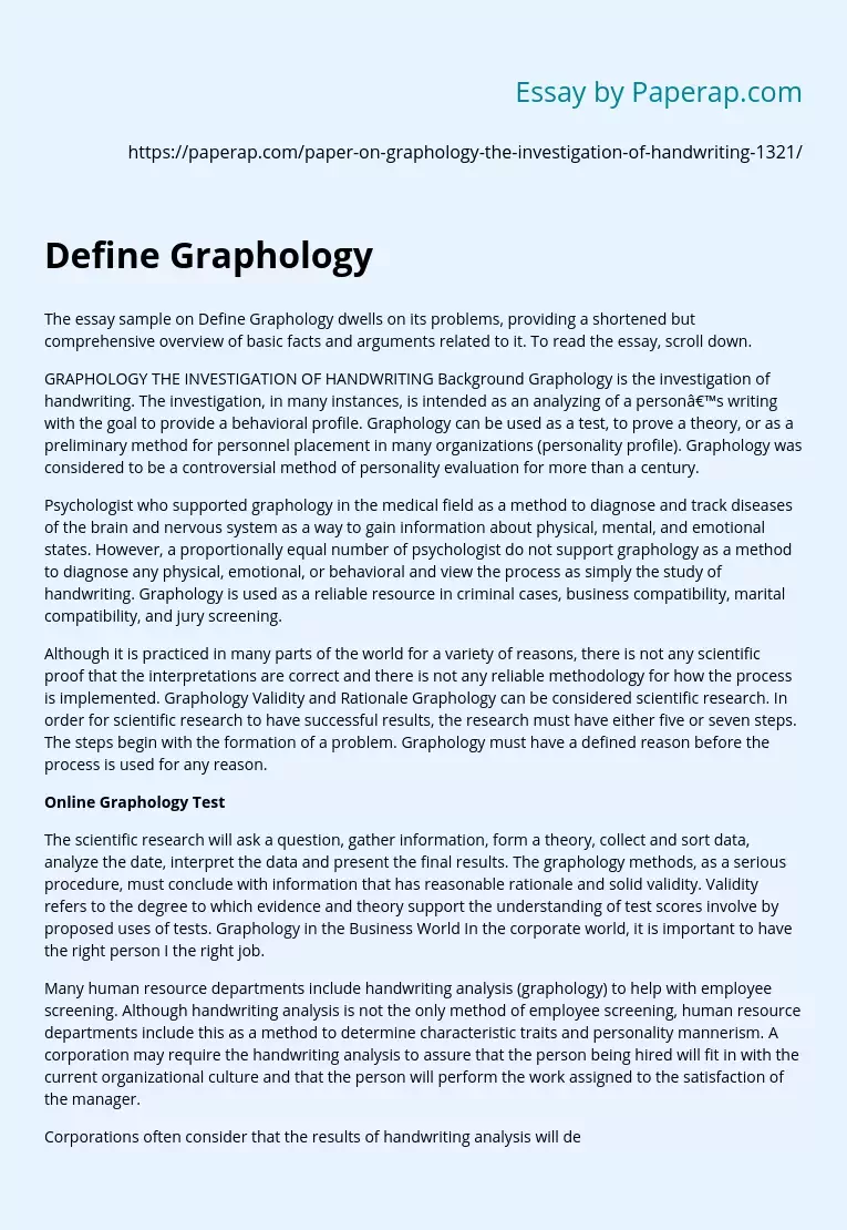 Graphology the Investigation of Handwriting