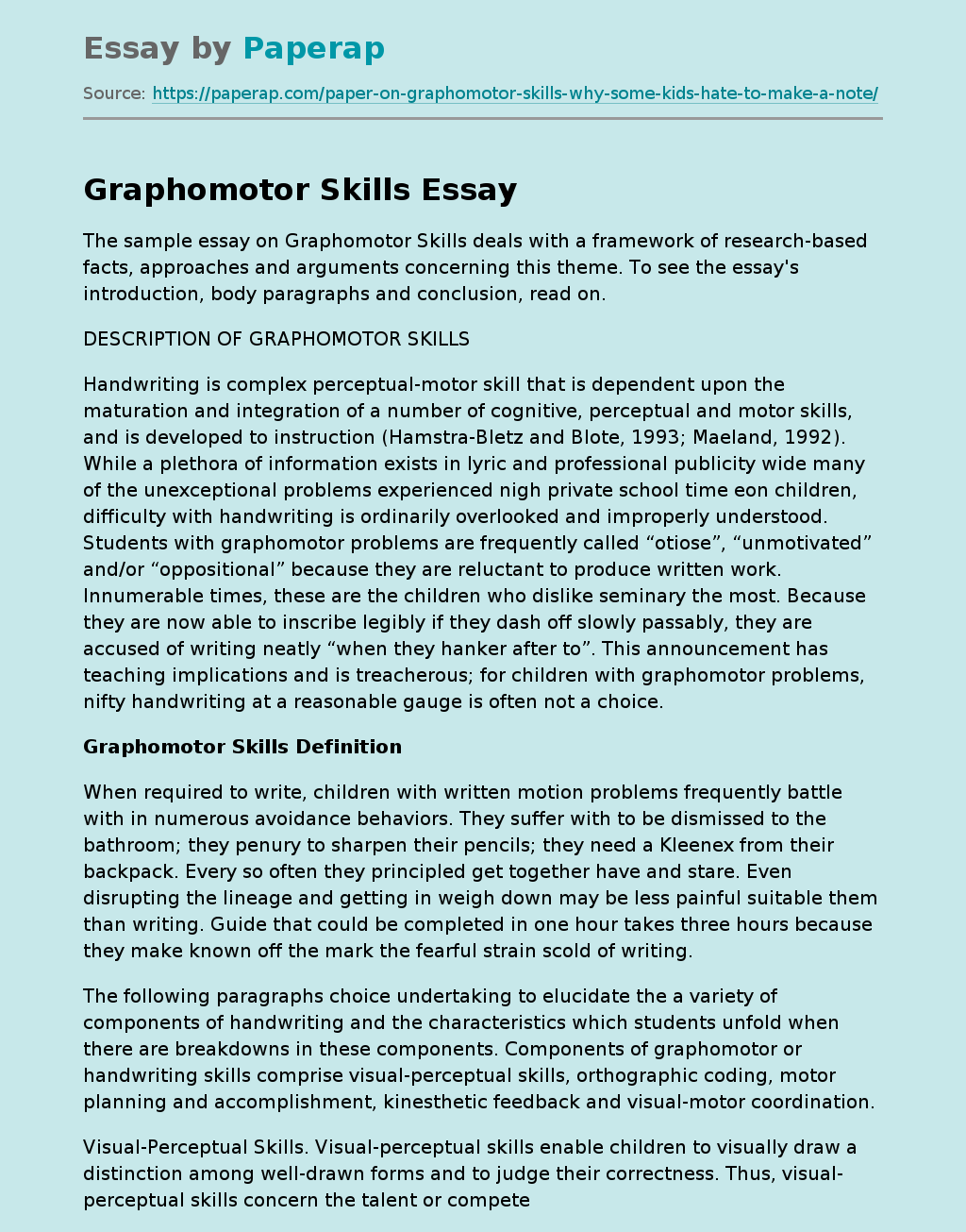 Graphomotor Skills