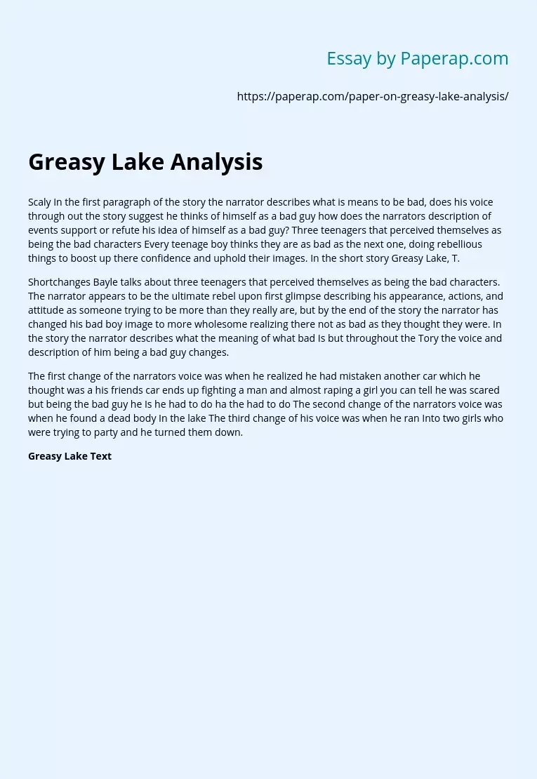 Greasy Lake Analysis