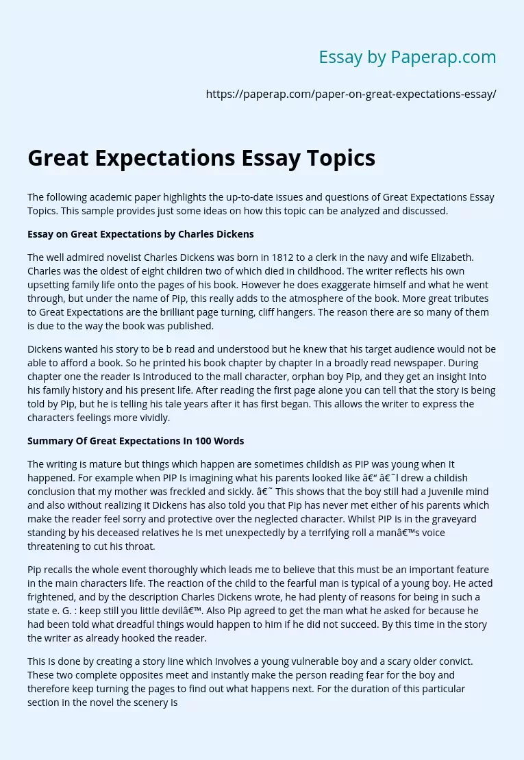 Great Expectations Essay Topics