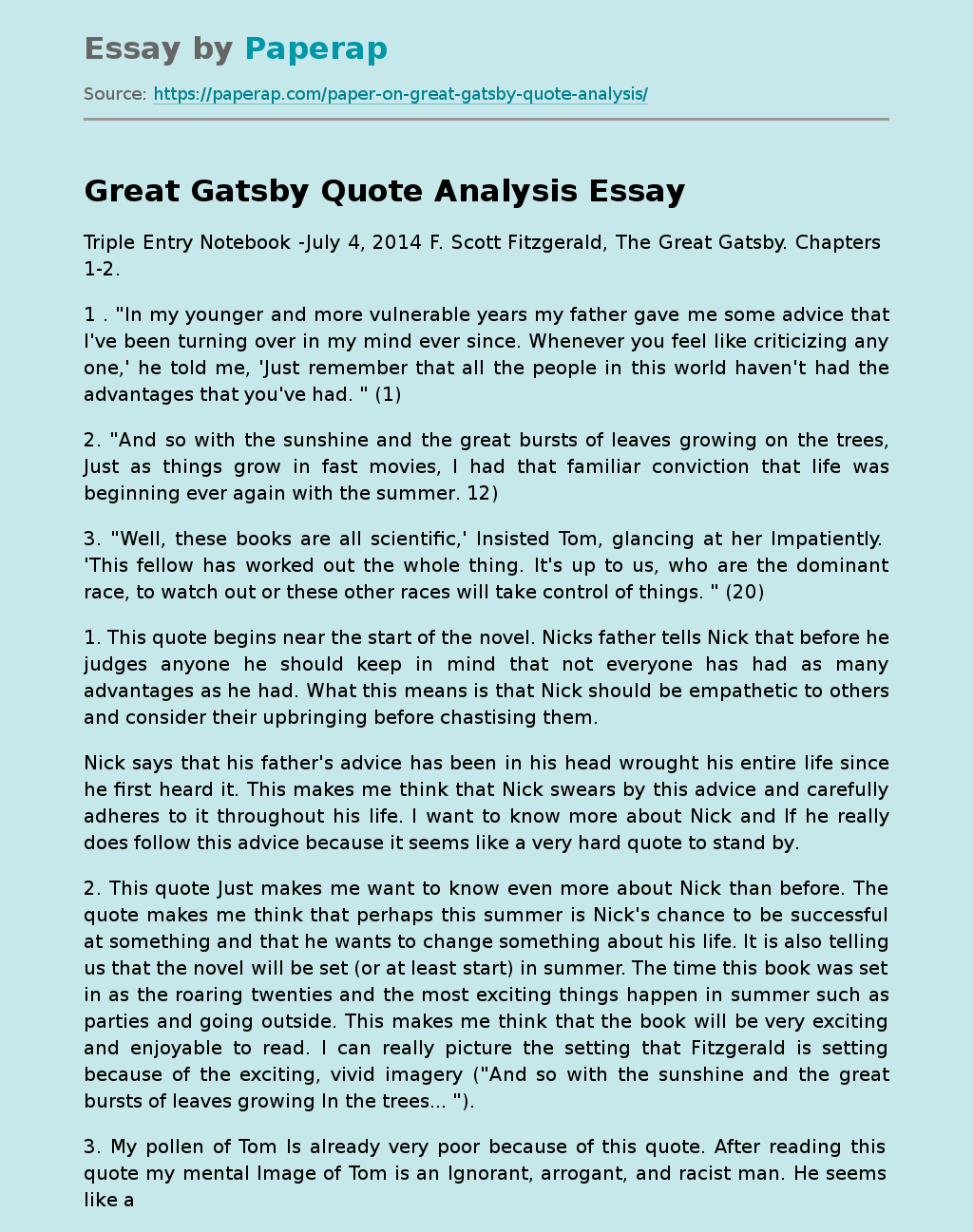 Great Gatsby Quote Analysis