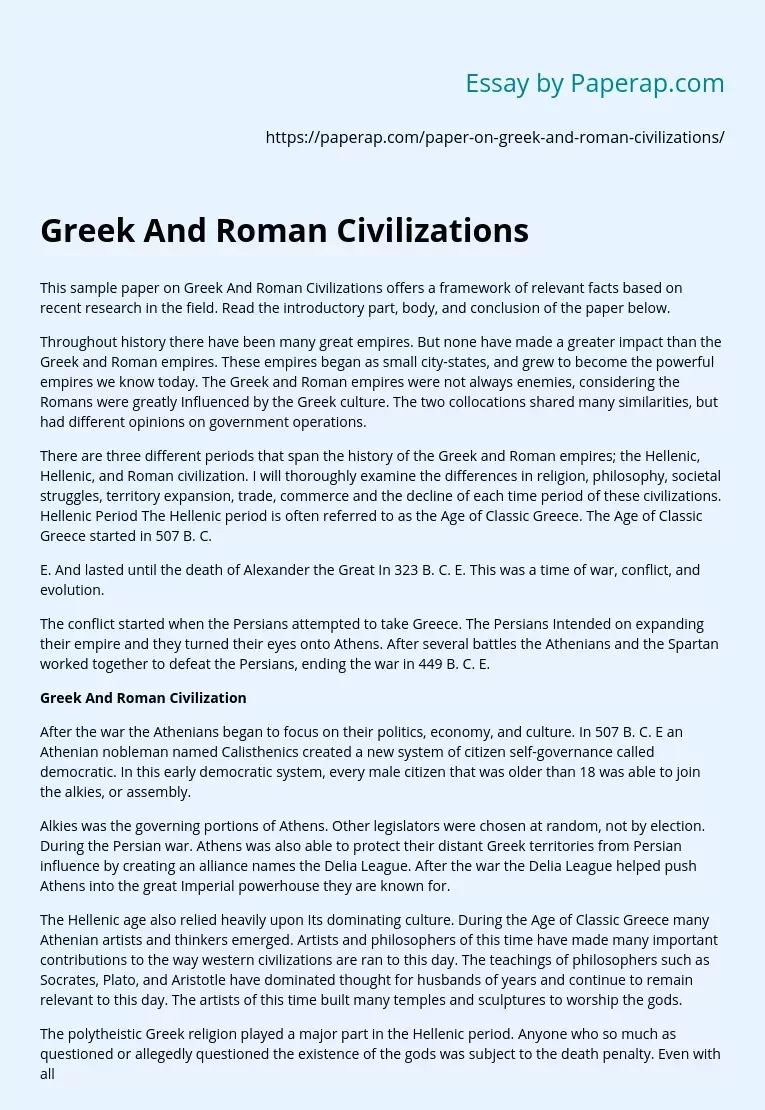 Greek And Roman Civilizations