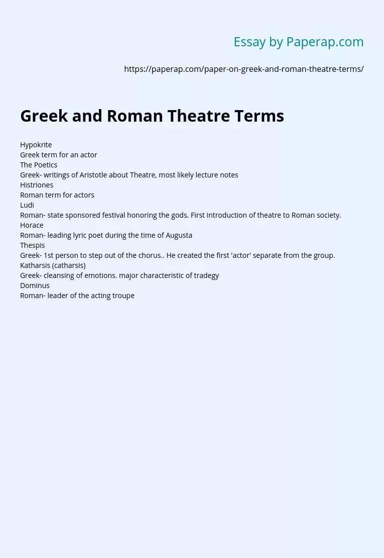 Greek and Roman Theatre Terms