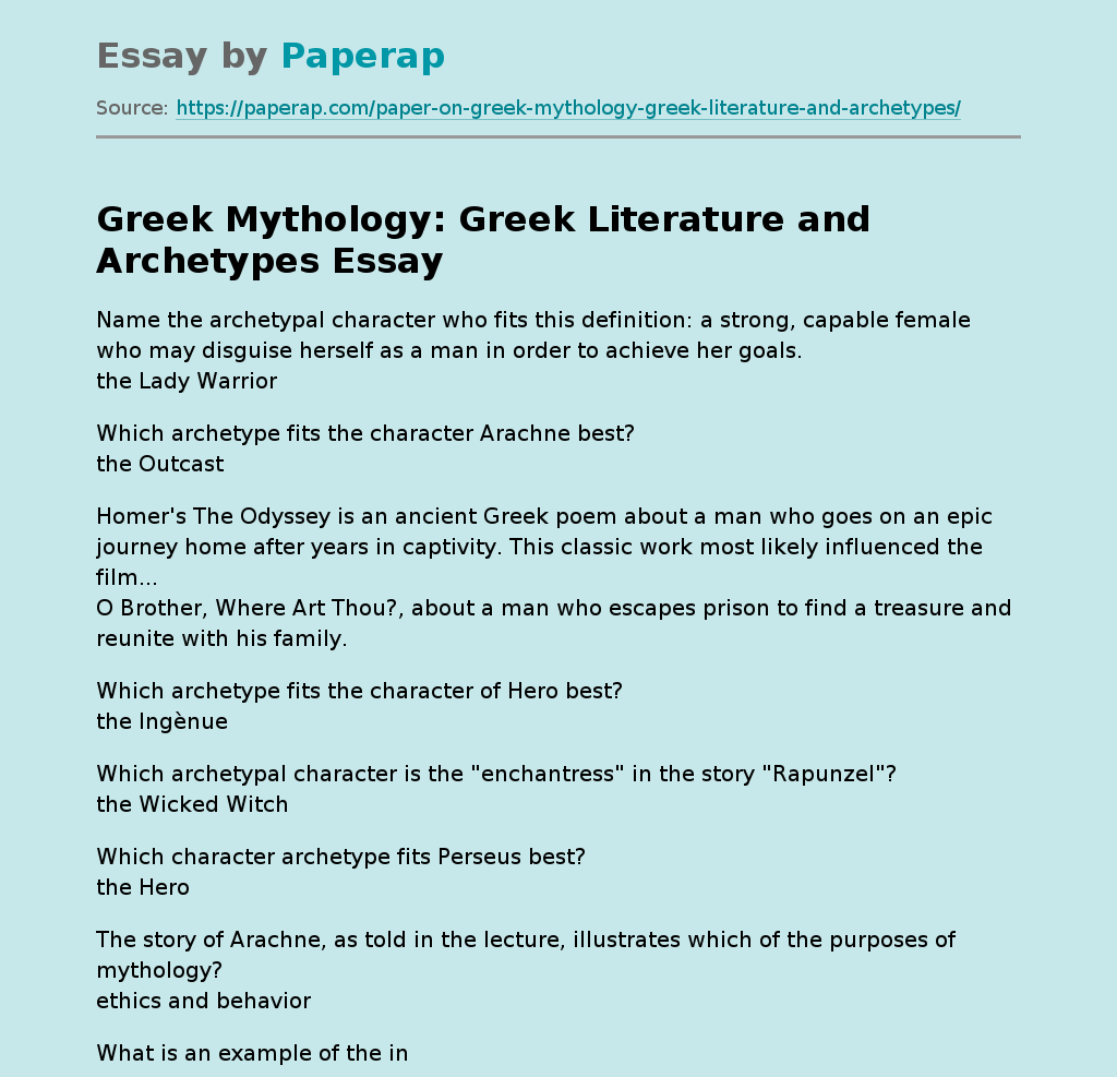 Greek Mythology: Greek Literature and Archetypes