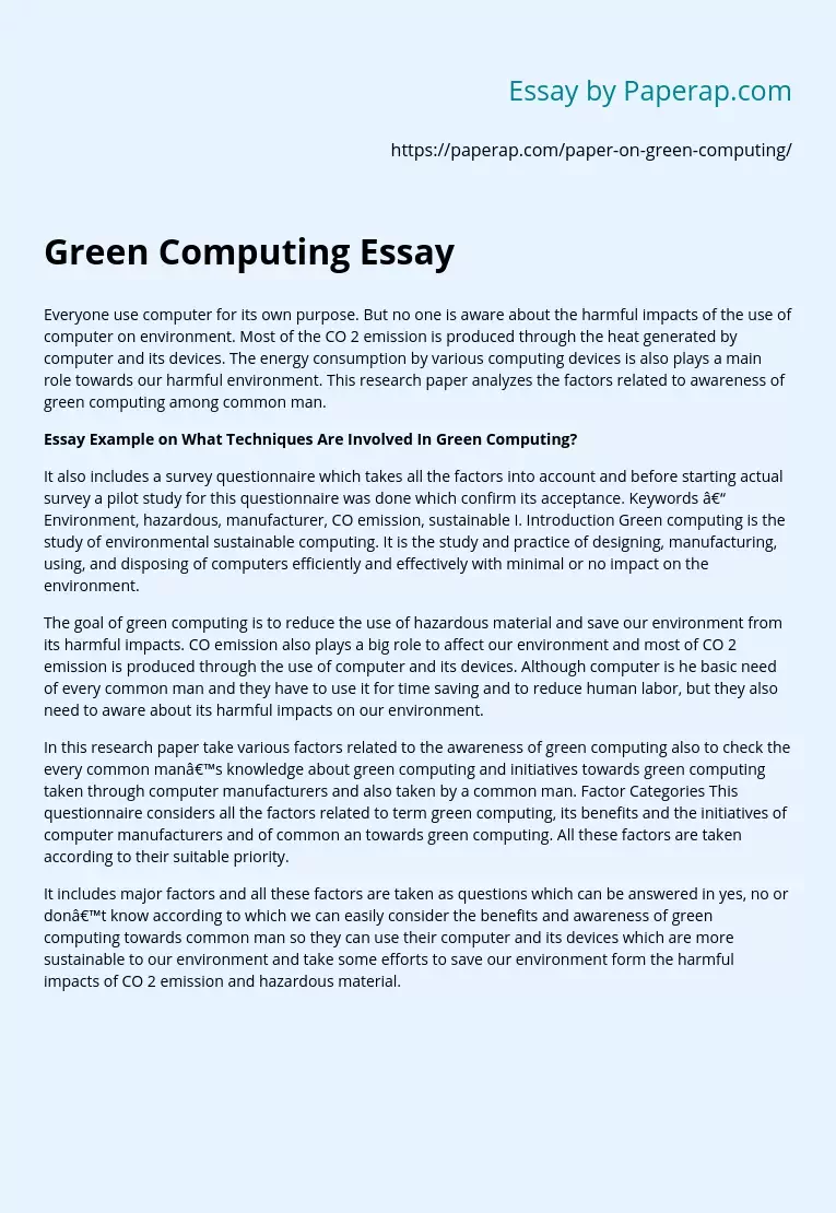 Green Computing Essay