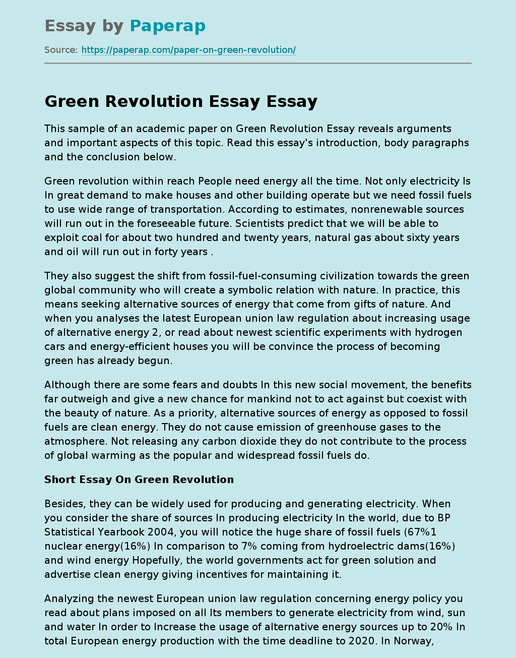 Green Revolution Within Reach